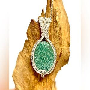 HAND CRAFTED Amazonite SS Bead Wire Wrapped Silver-Filled Pendant Necklace